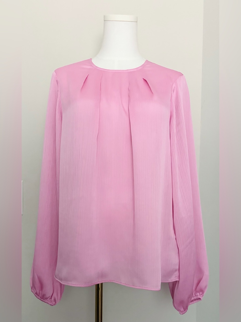 Express Pink Long Sleeve Pleated Blouse
